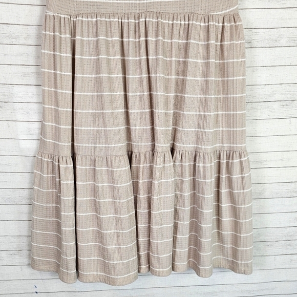 SEE YOU MONDAY STRIPED TIERED MINI DRESS IN CREAMY BEIGE, SZ MEDIUM - Picture 9 of 11